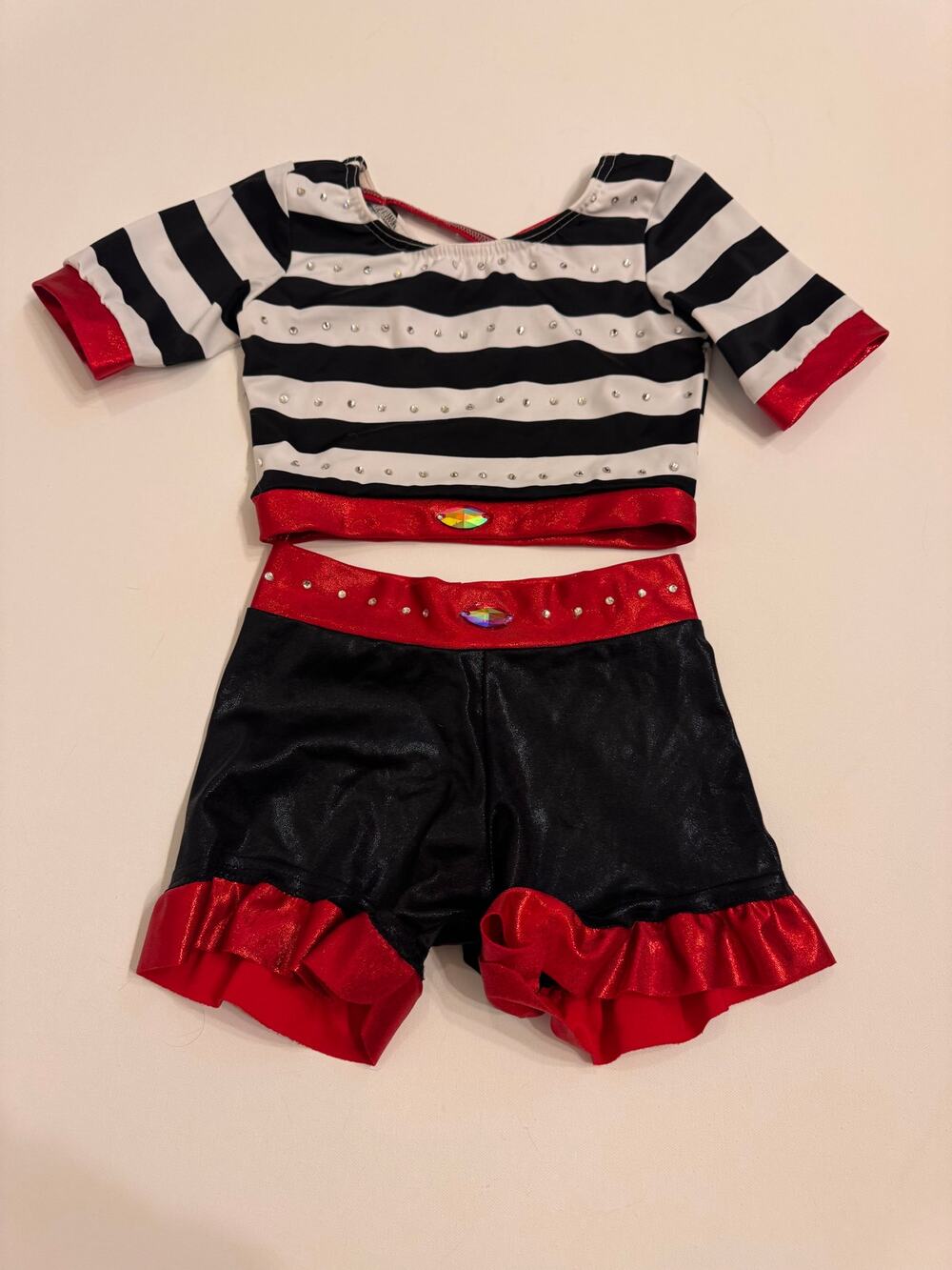 Semi-Custom French Girl Costume Dance Size MC Stones Added Red/Black/White